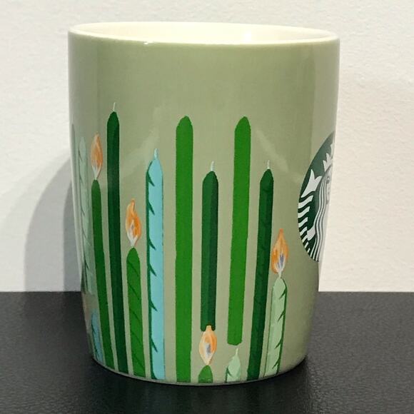 Starbucks Retro Avocado Sage Mint Green Candle Graphic Holiday Coffee Mug Cup - Picture 6 of 12